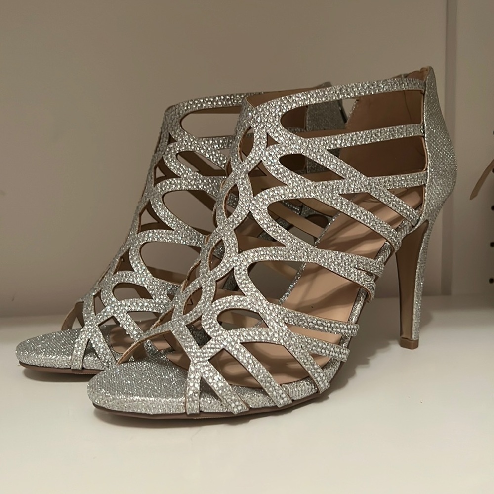 Womens Silver Sparkly Heels